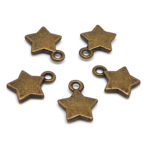 10 breloques étoile 11,7mm en métal de couleur bronze