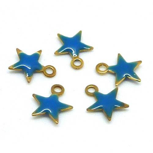 5 petites étoiles émaillés recto/verso 7,4mm de couleur bleu sur base laiton 