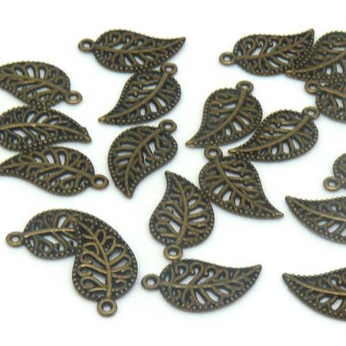 10 breloques pendentifs feuille filigrane 18,6mm en métal de couleur bronze