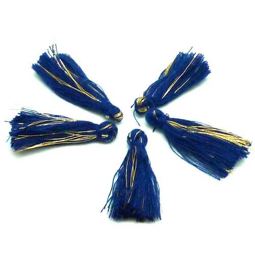 Lot de 5 pompons bleu marine lumineux et doré 3,5cm en coton et polyester 