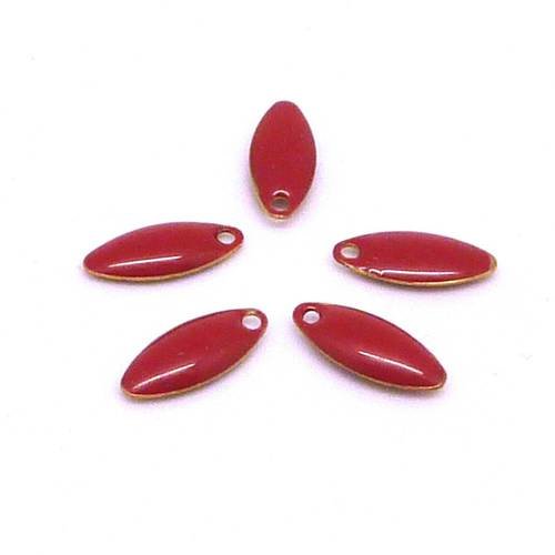 5 petites navettes émaillés recto/verso 10,7 x 4,5mm de couleur rouge marsala sur base laiton