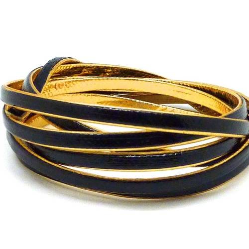 1m lanière cuir synthétique bicolore noir / doré 3mm aspect brillant vernis idéal bracelet multirangs 
