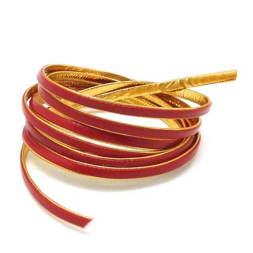 1m lanière cuir synthétique bicolore rouge cardinal / doré 3mm aspect brillant vernis idéal bracelet multirangs 