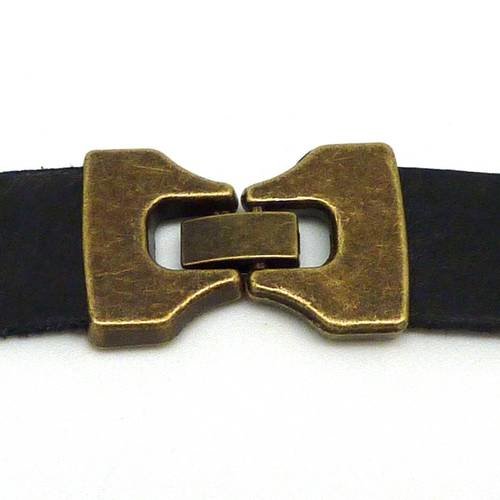 Fermoir clip rectangle manchette pour lanière cuir de 14-15mm en métal de couleur bronze