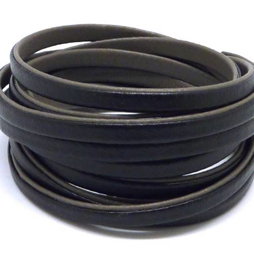 R-1,2m cordon plat cuir synthétique bicolore noir  / gris souris 6mm 