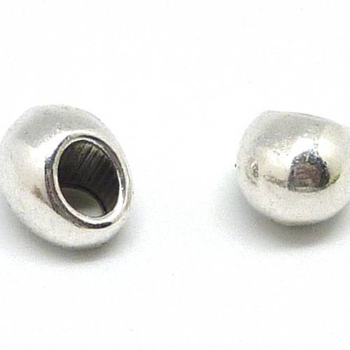 10 perles ovale, goutte 10,1mm à gros trou décentré peut servir de breloque en métal argenté lisse