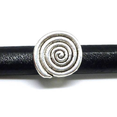 2 perles passant spirale en métal argenté pour cuir regaliz 