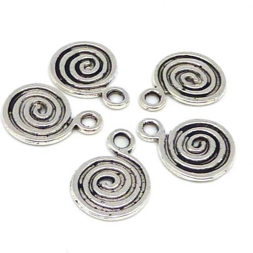 10 breloques ronde spirale, réglisse 17,9mm en métal argenté style ethnique 