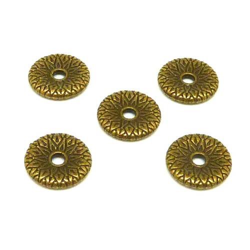 10 perles connecteurs anneau rond travaillé 12,3mm en métal de couleur bronze - style ethnique - idéal bracelet pendentif 