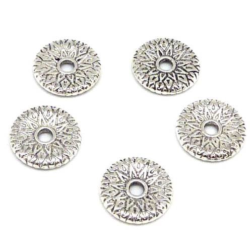 10 perles connecteurs anneau rond travaillé 12,3mm en métal argenté - style ethnique - idéal bracelet pendentif