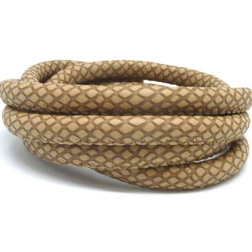1m cordon simili cuir 6mm imitation serpent, écailles de couleur marron sable, beige 