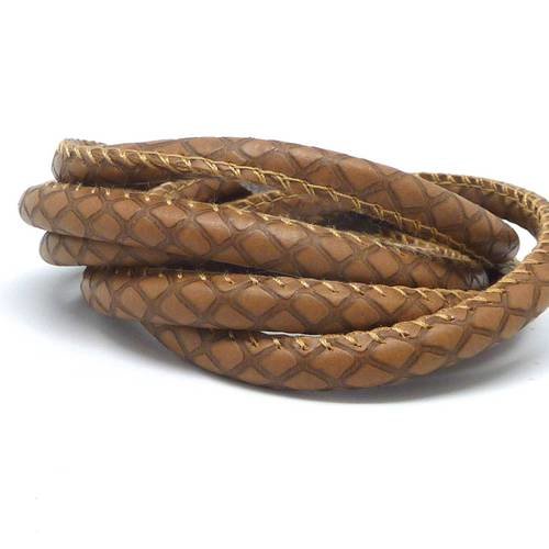 1m cordon simili cuir 6mm imitation serpent, écailles de couleur marron châtain 