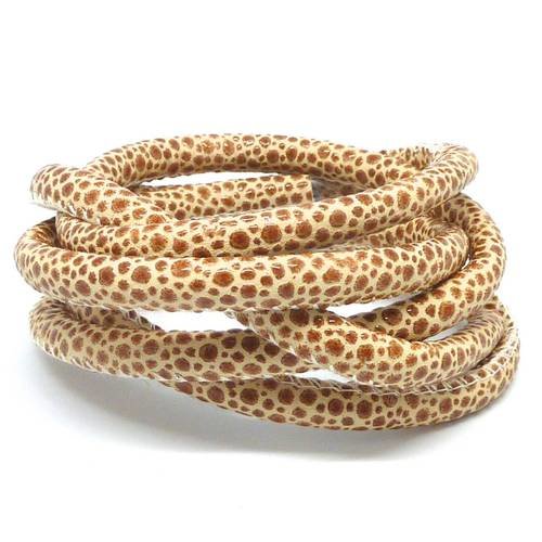 35cm cordon simili cuir 6mm imitation léopard de couleur beige et marron caramel 