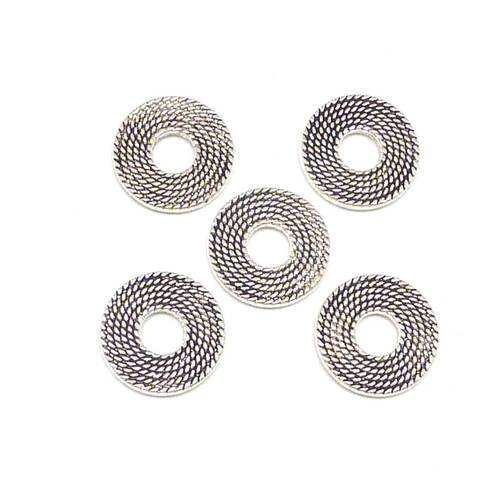 5 connecteurs anneau rond filigrane 17,2mm comme tressé en métal argenté - style ethnique - idéal bracelet pendentif