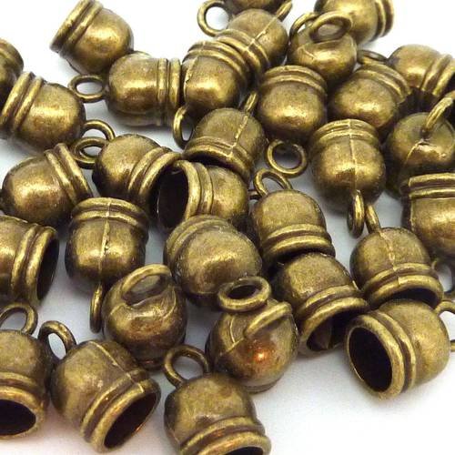 4 embouts pour cordon  de 5,5mm, cache nœud en métal couleur bronze