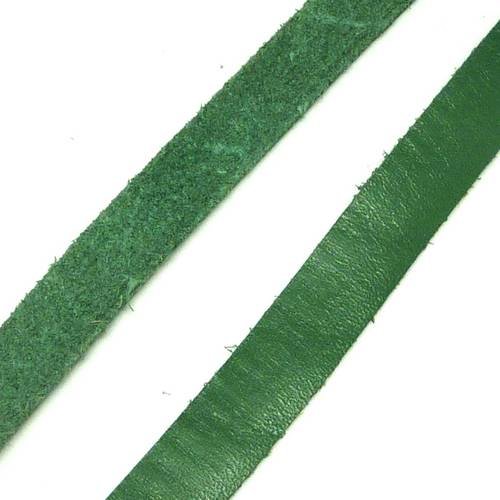 50cm cuir plat largeur 10mm de couleur vert poireau épaisseur 1,1mm- cuir veritable