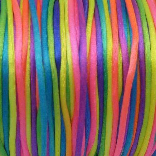 7m de fil, cordon 1mm queue de rat multicolore fluo brillant 