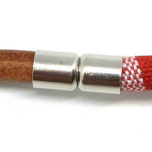 Fermoir aimanté tube en métal argenté pour cordon de 6mm convient au cordon ethnique de 6,5mm paracorde
