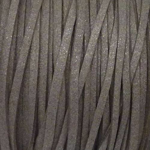 2m cordon suédine aspect daim couleur gris pailleté argent 2,5mm