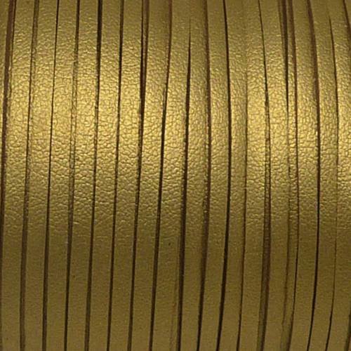 1m cordon plat cuir synthétique de couleur doré, or 2,5mm 