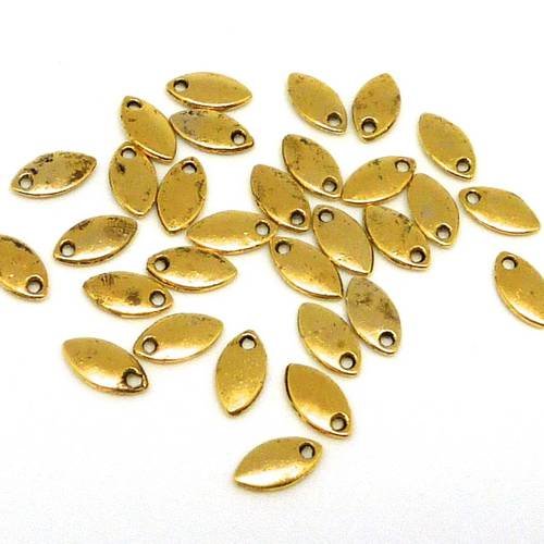 25 mini breloques navette sequins ovale 8,7mm x 4,6mm en métal doré veilli lisse 