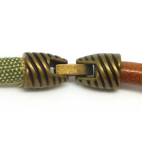 Fermoir clip embout rond pour cordon de 6mm en métal de couleur bronze rainuré - style ethnique 