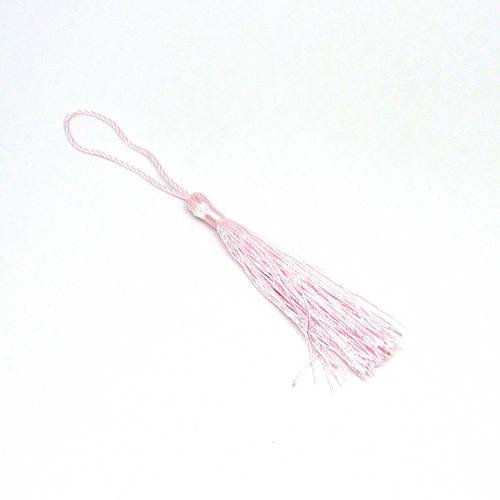 Pompon, breloque en fil polyester 10-14cm de couleur rose pâle, rose layette brillant 