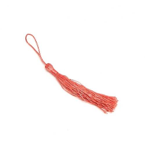 Pompon, breloque en fil polyester 10-14cm de couleur corail brillant 