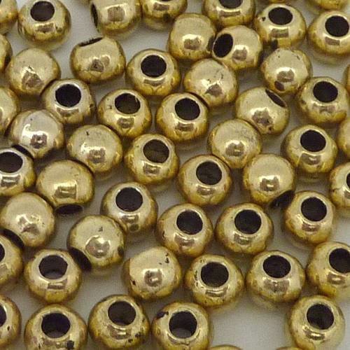 50 perles ronde 5mm lisse trou 1,9mm en métal vieil or, jaune pâle