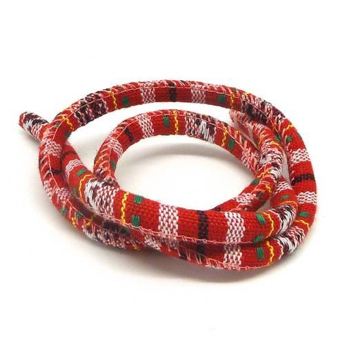 50cm cordon ethnique en coton tissé 6mm - couleur multicolore dominante rouge 