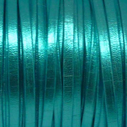 R-1m lanière simili cuir 3mm de couleur bleu turquoise effet métallisé 