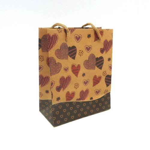 Pochette cadeaux 11,5 x 14cm motif coeur à soufflet en papier épais 