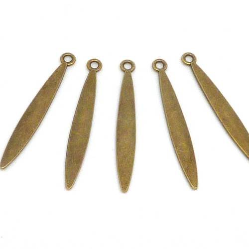 5 breloques pendentif navette effilées longue  4cm pampille métal couleur bronze lisse vielli