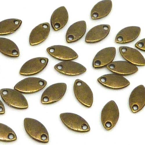 25 mini breloques navette sequins ovale 8,7mm x 4,6mm en métal de couleur bronze lisse