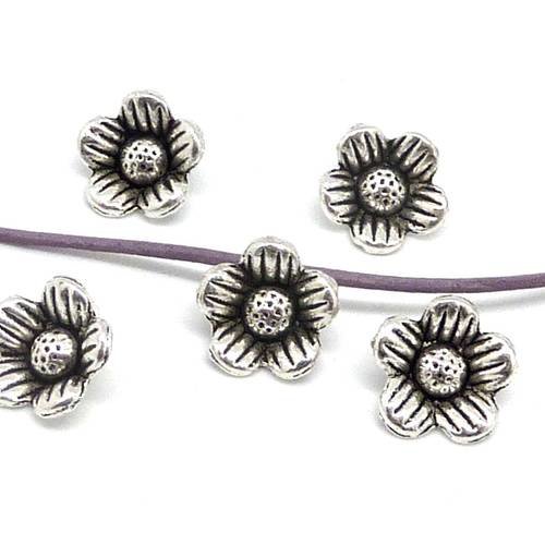 50 pendentifs, breloque fleur en métal argenté 10,8mm 