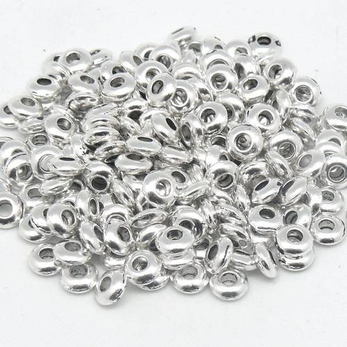 200 perles rondelle fine 5mm en métal argenté brillant lisse 