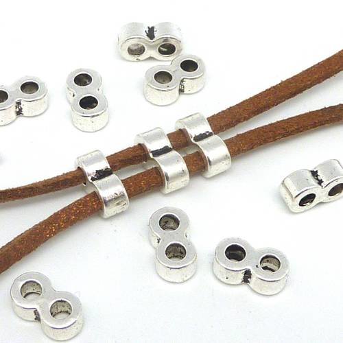 R-50 perles, connecteur multi rangs, 2 trous, 10,7mm en métal argenté pour cordon de 2,5mm 