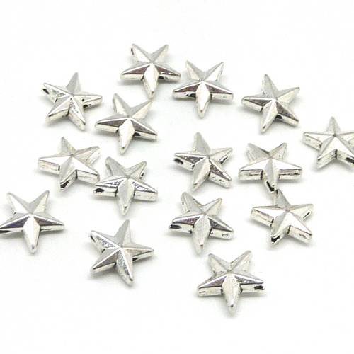 30 perles étoile 12,2mm en métal argenté 