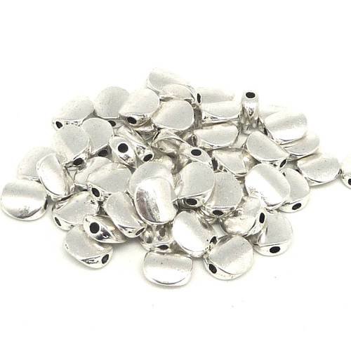 30 perles pastille lisse légèrement bombé 8,2mm en métal argenté