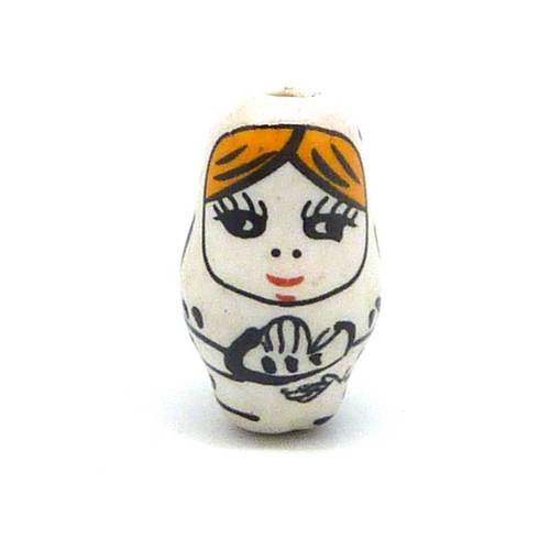 1 perle poupée russe matriochka en porcelaine de couleur blanc cassé 22,3mm