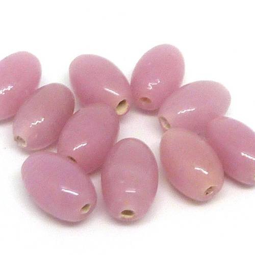 8 perles en verre ovale de couleur rose pastel 13,5mm 