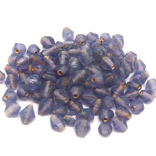 11,5g env. 100 perles en verre fine toupie bleu lavande, mauve 