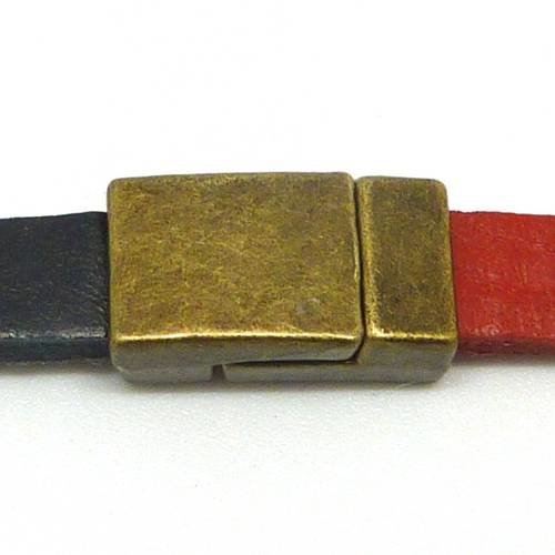 Fermoir aimanté rectangle incurvé pour lanière de 6mm en métal de couleur bronze