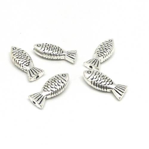 5 perles poisson 21,8mm en métal argenté 