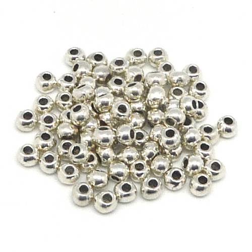 150 petites perles en métal argenté ronde lisse 3mm