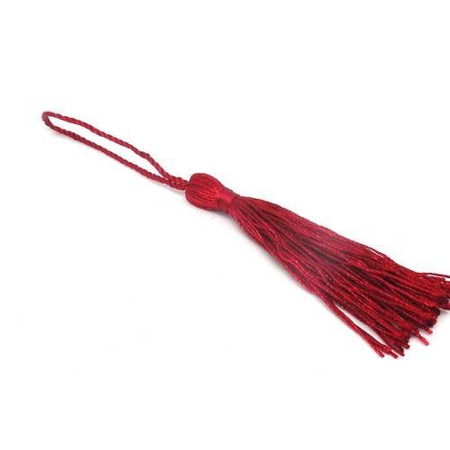 Pompon, breloque en fil polyester 10-12cm de couleur rouge bordeaux brillant 