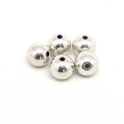 50 perles ronde 9,7mm en métal argenté lisse 