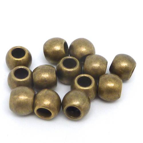 10 perles ronde lisse 9,3mm en métal de couleur bronze gros trou 4,6mm