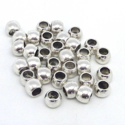 10 perles ronde lisse 7mm en métal argenté gros trou 4,3mm