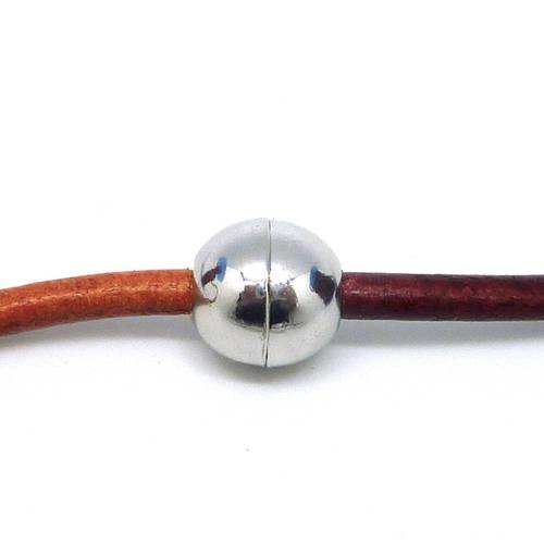 Fermoir aimanté pour cordon de 3,5mm en métal argenté - boule 